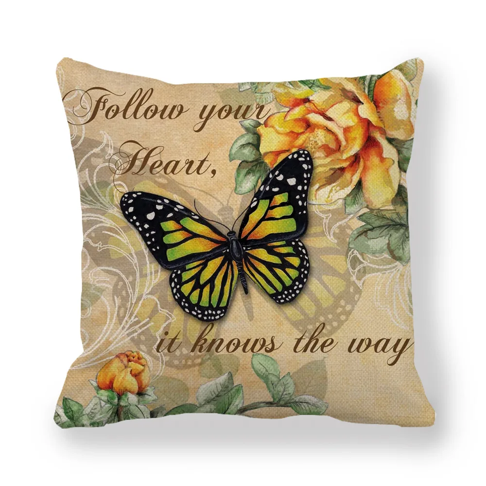 Наволочка в стиле ретро с бабочками и цветами винтажная наволочка из крана льна