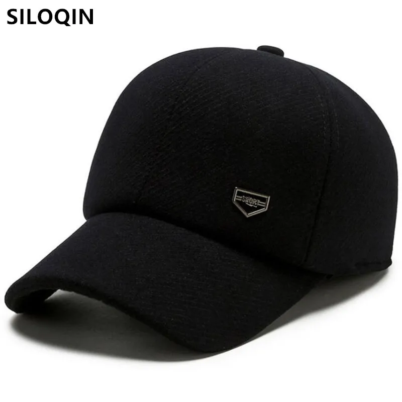

Snapback Cap New Winter Men's Hat Warm Baseball Cap Adjustable Size Plus Velvet Middle-aged Elderly Cotton Cap Earmuffs Hats