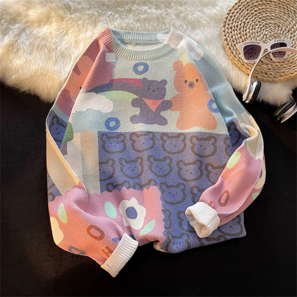 

Kawaii граффити мультфильм Bea осенние вязаные женские пуловеры свитер с длинными рукавами уличная мода с круглым вырезом Модные женские теплы...