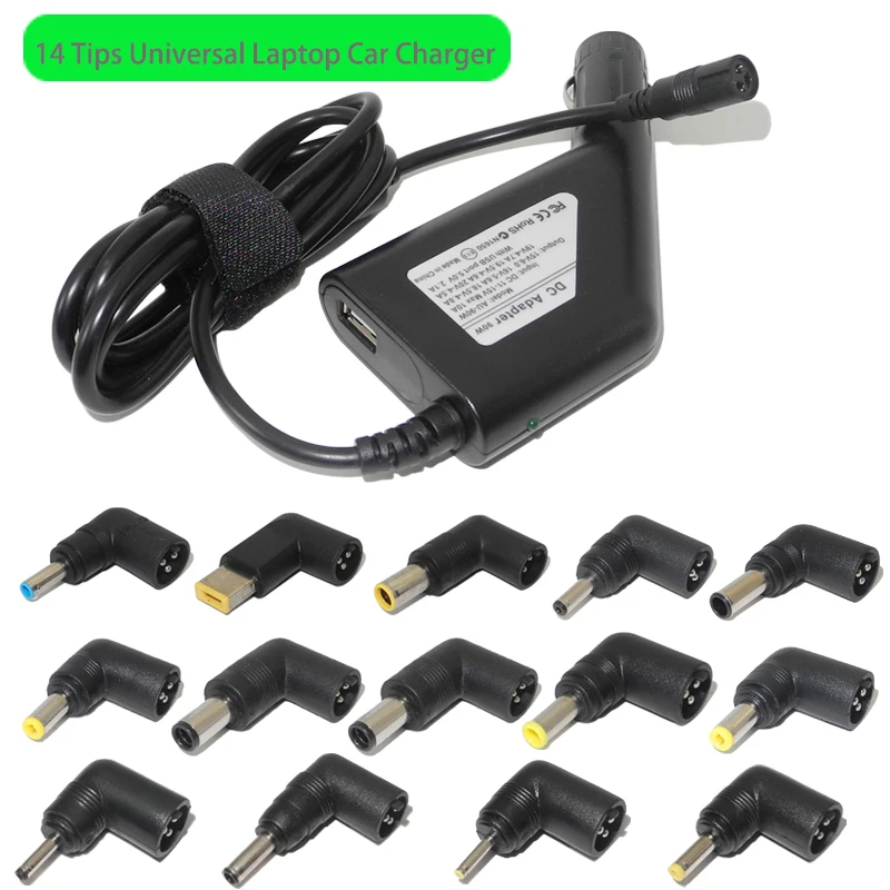 

Universal 90W DC Car Charger Automatic Laptop Notebook Power Supply Adapter 14 Detachable Plugs Computer Charger
