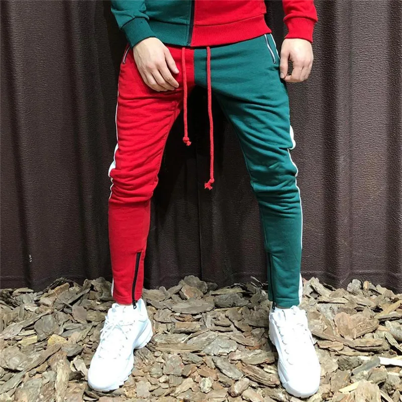 

New Fashion Design Stitching Two-color Trousers Men's Streetwear Men Casual Men's Clothing 2019 Jogger Zipper Casual Trousers
