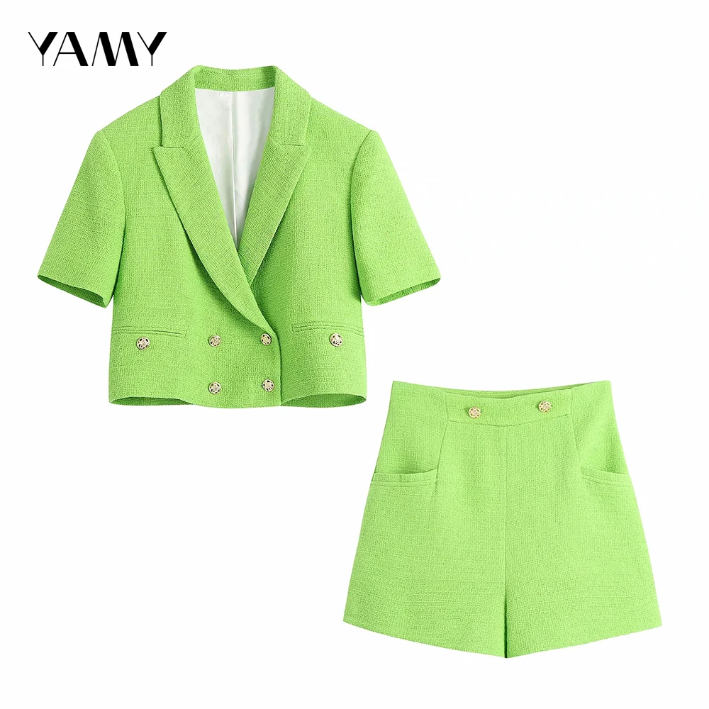 Фото Новый неоново зеленый офисный женский костюм повседневный укороченный пиджак с