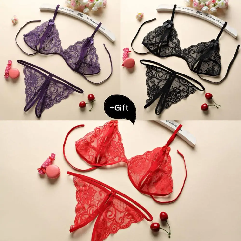 

Sexy Lingerie Set Women Bra Set transparent Perspective lace Three-point Underwear Exotic Set G-string Panties Sexy body Set