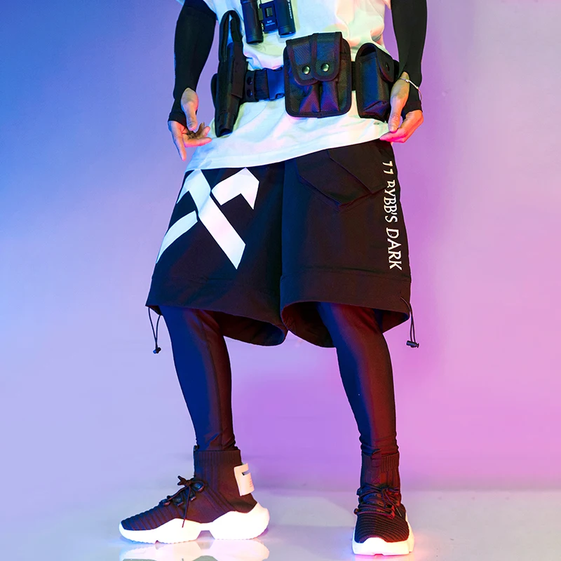 Goedkoop Brief Print Borduren Techwear Hip Hop Cargo Shorts Mannen Zomer Casual Streetwear Tactische Functie Korte Broek Zwart Joggers