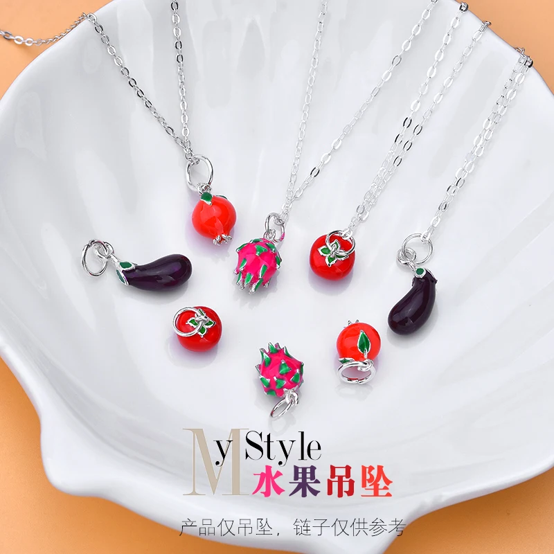 

Necklace bracelet Plain Silver Pendant S925 pure silver drop glue pitaya Pendant New Jewelry DIY accessories