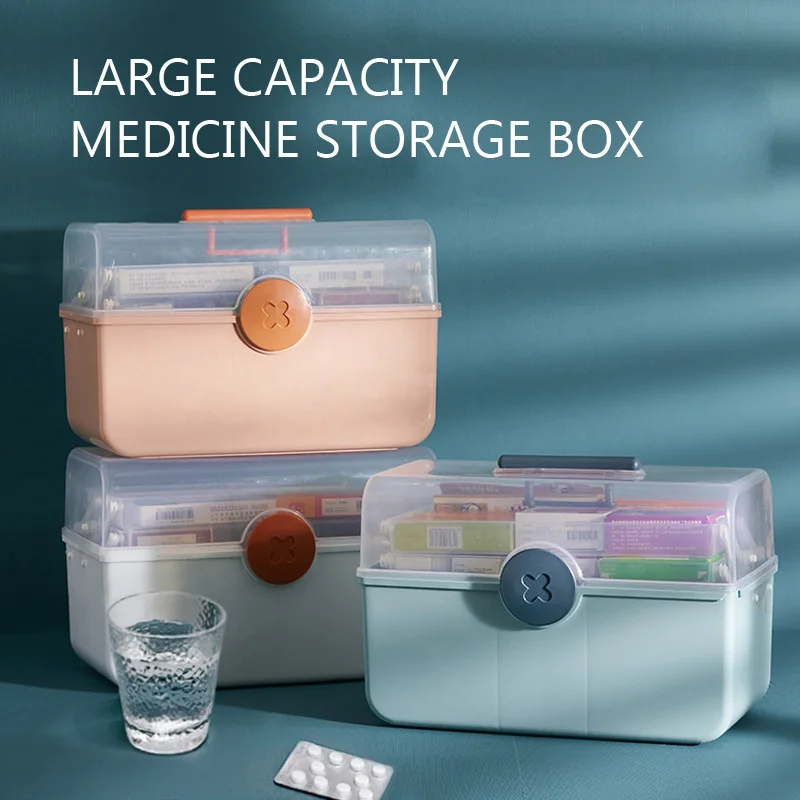 

Plastic Medical Storage Containers Medicine Box Organizer Home Emergencies First Aid Kit Pill Case with Compartments and Handle