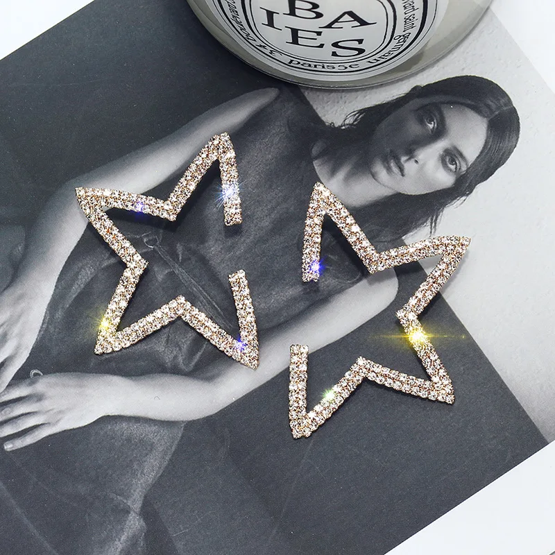 DREJEW Luxury Big Gold Silver Rhinestone Star Christmas Dangle Earrings Korean 925 Alloy Drop for Women Jewelry HE186 | Украшения и