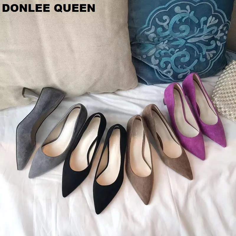 Женская обувь туфли-лодочки с острым носком на низком каблуке Рабочая модные