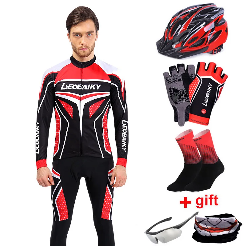 Осенняя Женская одежда для велоспорта с длинным рукавом, MTB Pro Team, Джерси, костюм для езды на велосипеде, дышащая одежда для велоспорта, женские комплекты для велоспорта - Цвет: men full set red