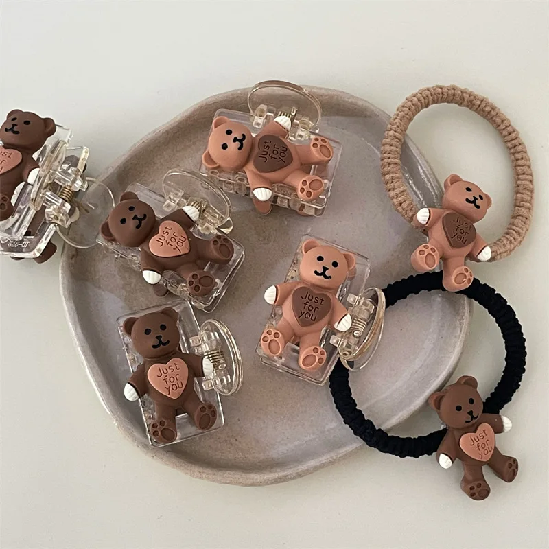 

Women Acrylic Cartoon Bear Hair Tie Elastic Band Claw Hairpin Rubber Rope for Girl Korean Head Accessories Scrunchies Wholesale