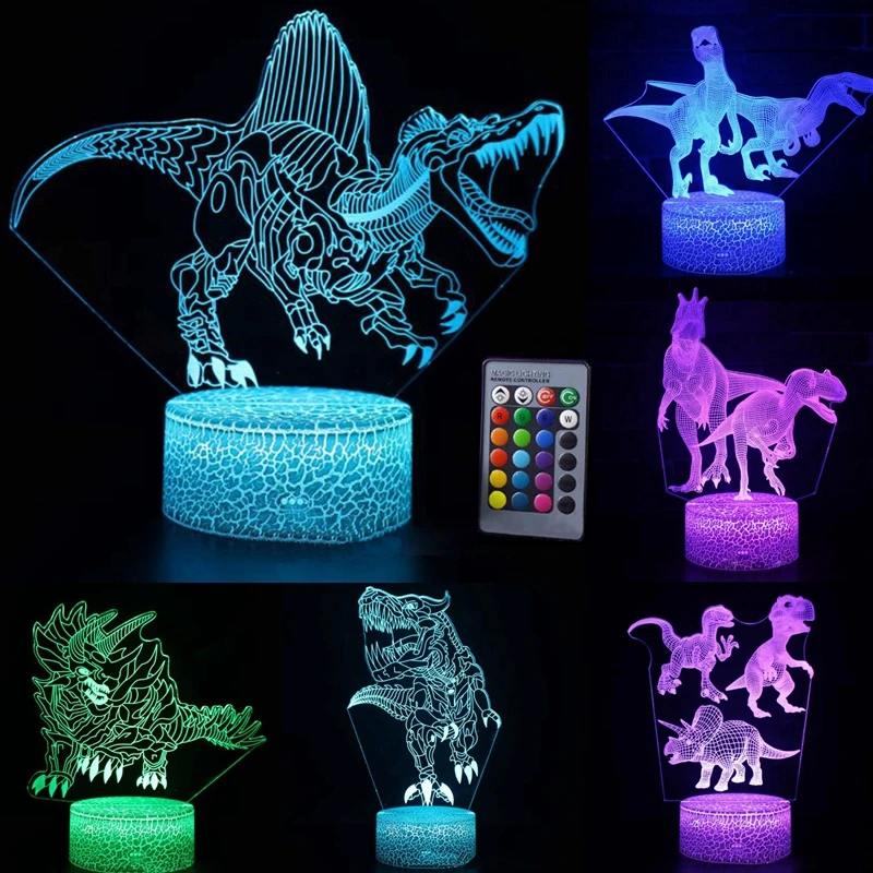 

3D светодиодный ночник серии динозавр лампа 16 цветов Изменение ночник дистанционное управление настольные лампы игрушки подарок для ребенк...