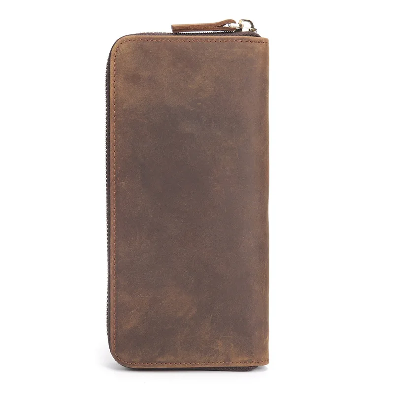 Genuine Leather Men's Long Wallet Vintage Card Holder Slim Passport  Clutch Money Bag Luxury Phone Box Zipper Poucht Coin Pocket