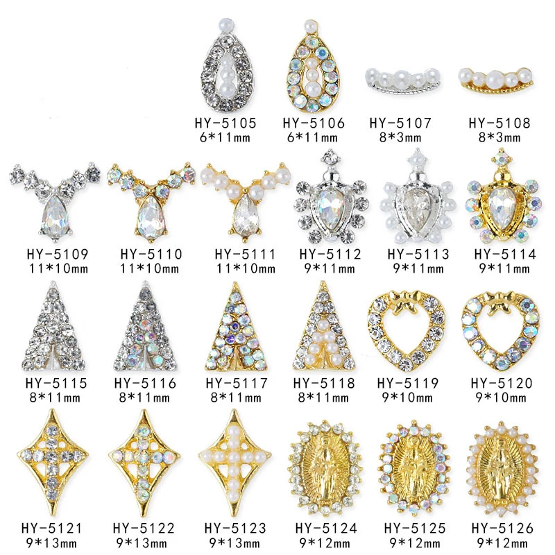 10 шт./лот модные формы 3d дизайн ногтей золотые металлические заклепки AB боковые