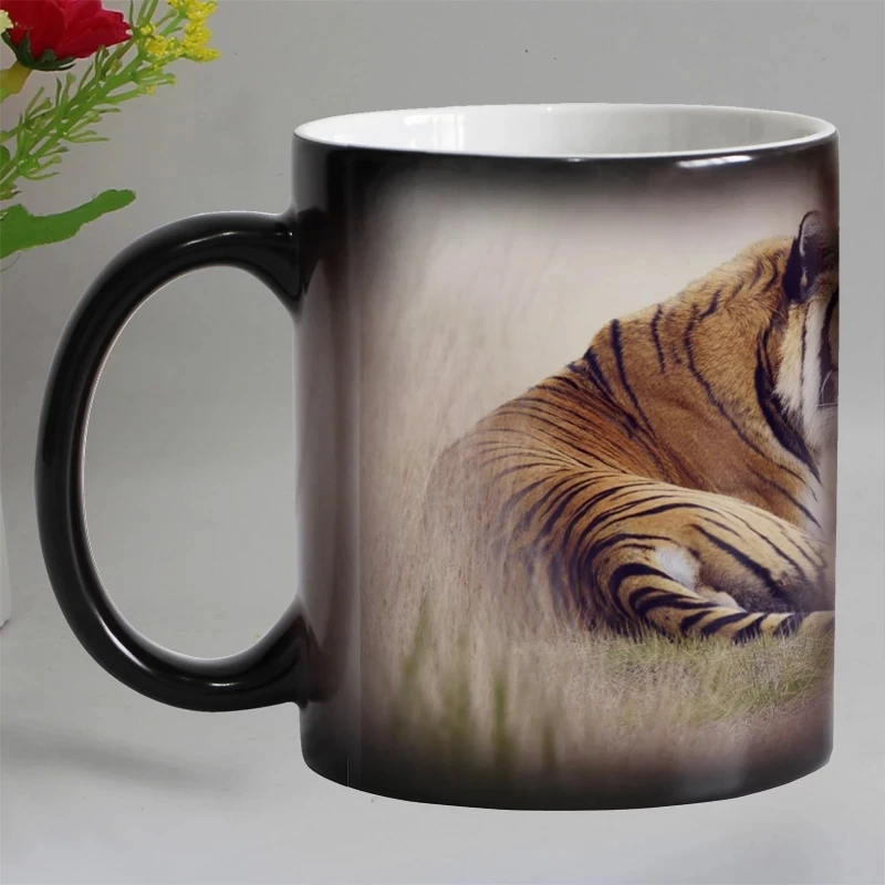 

Free shipping Funny novelty Animal Tiger Ceramic Color Changing Coffee Mugs Magic Tea Cup Mug super gift