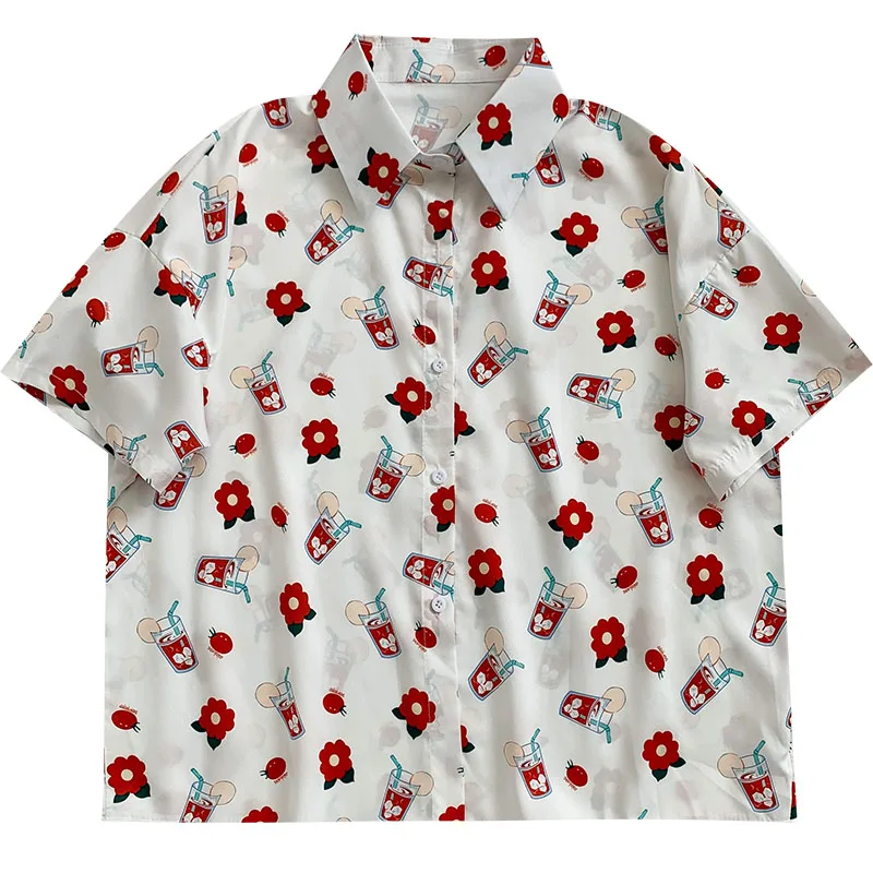 

Yeeloca Sweet Age Reduce Floral Chiffon Shirt 2021 Summer New Single Breasted Casual Blousers Korean Lapel Short Sleeve Top