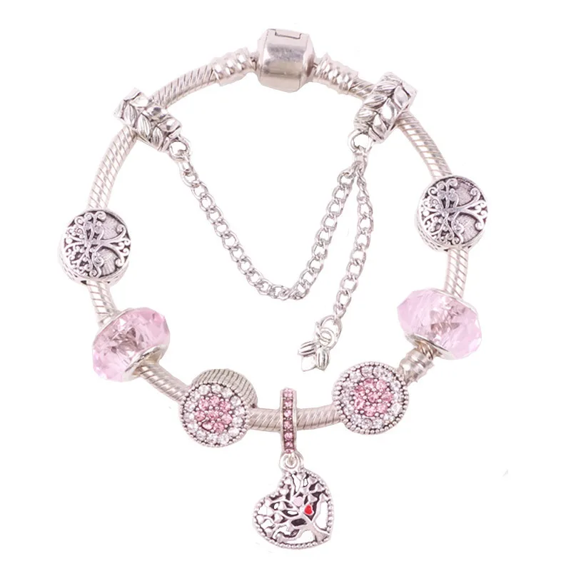 pink love tree Couqcy, очаровательные браслеты и ювелирные женские браслеты, Минни, розовый бант, подвеска, брендовый браслет, сделай сам, ручная работа, для девочки, подарок, ювелирное изделие - Окраска металла: pink love tree