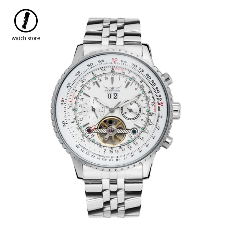 

JARAGAR Luxury Watch Men Day Month Tourbillon Mechanical Watches Automatic Stainless Steel Men's Watch Wristwatch with Gift Box