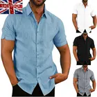 Рубашка мужская однотонная с коротким рукавом, модная однобортная сорочка с воротником на пуговицах, Повседневная Свободная мягкая кофта, роскошная модель в английском стиле на лето