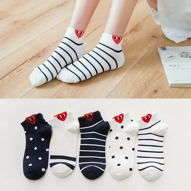 

1Pair 3D Ear Socks Nice Gift Breathable Red Heart Pattern Cotton Short Sox Women Socks Shallow Mouth Cute Sock
