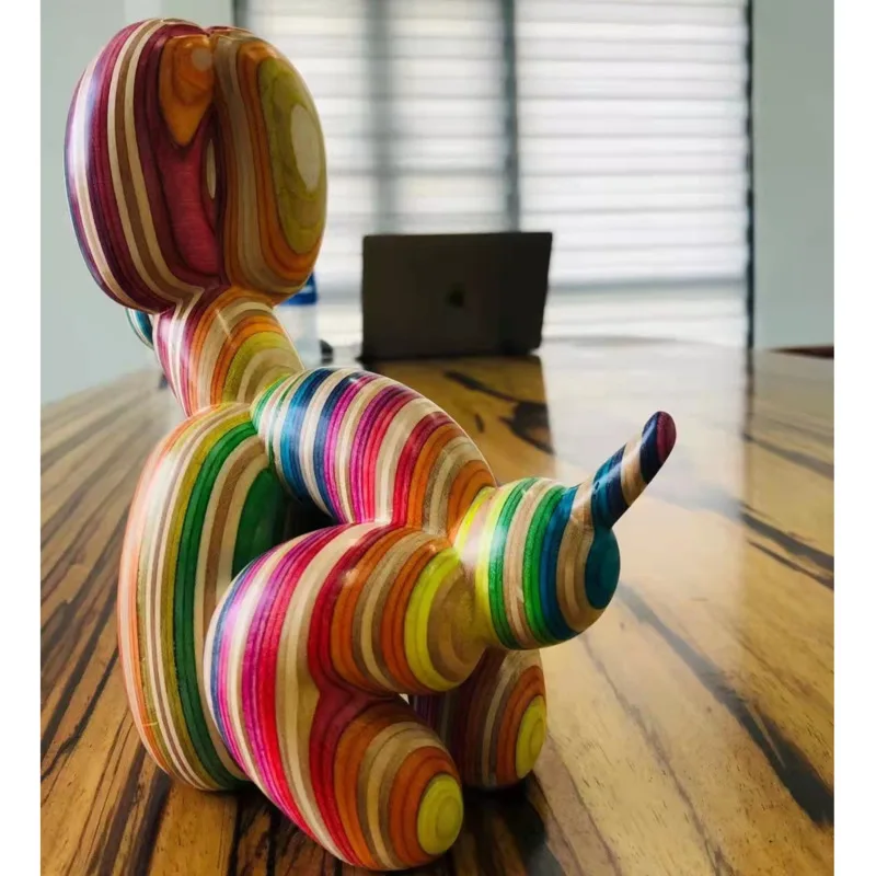 Estatua creativa de perro para caca de madera, escultura de Animal bonito y n&oacute;rdico, artesan&iacute;a, adornos de escritorio, decoraci&oacute;n de lujo para el hogar-3