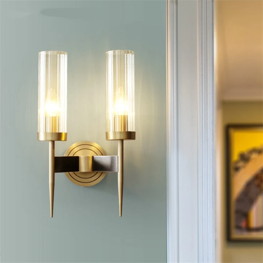 

Настенные лампы в скандинавском стиле, полностью медные минималистичные светильники для гостиной в стиле постмодерн, черные, золотистые, для спальни, прикроватные принадлежности