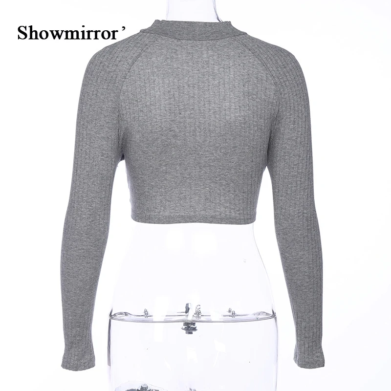 

Showmirror Hollow Out Knit Long Sleeve Crop Top O Neck 90s Sexy O Neck Y2K Orange White Party Casual T Shirts 2021 Autumn
