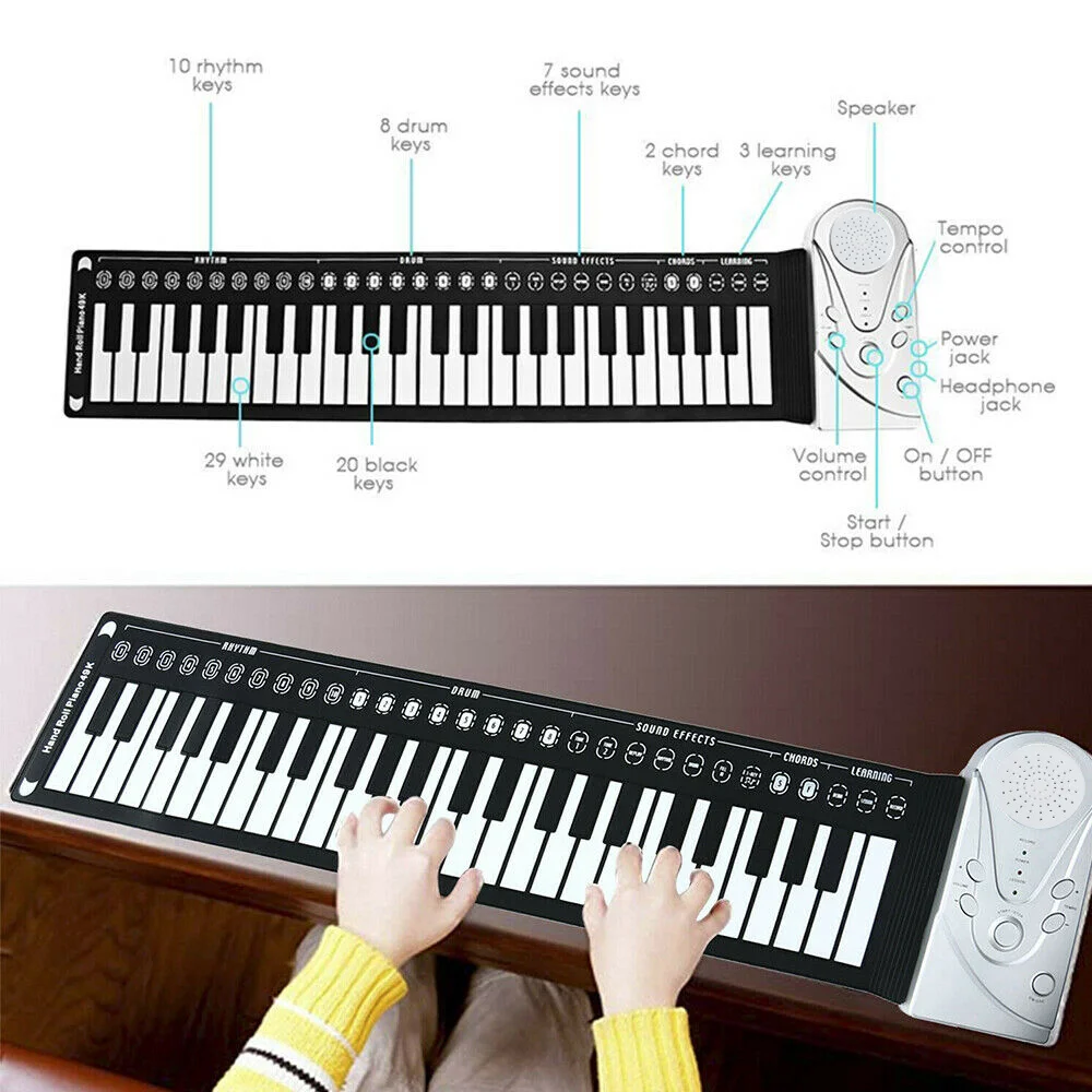 Hand Roll Up Piano Portable Folding Electronic Organ Keyboard Instruments 49 Key for Music Lovers Playing Accessories enlarge