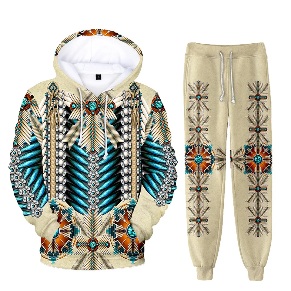 

2021New 3D Print American Indian Hip hop Harajuku Long-sleeved Hooded 2Pcs Women/Men Autumn Tracksuit Fashion Hoodies Pants