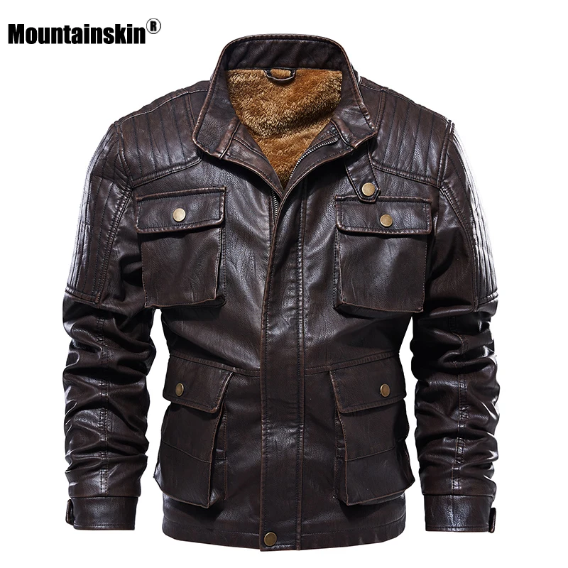 Мужская кожаная куртка Mountainskin повседневная мотоциклетная из искусственной кожи