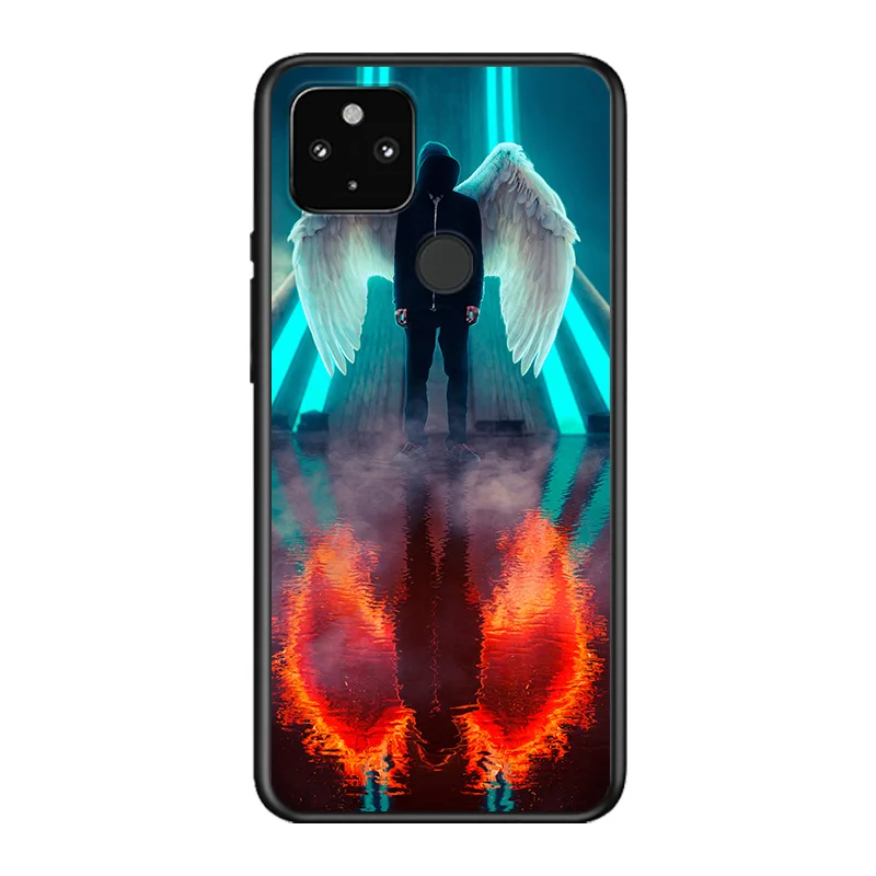 

Cool Angel wing Soft TPU Silicone Black Cover For Google Pixel 5 4A 5G 4 XL Phone Case