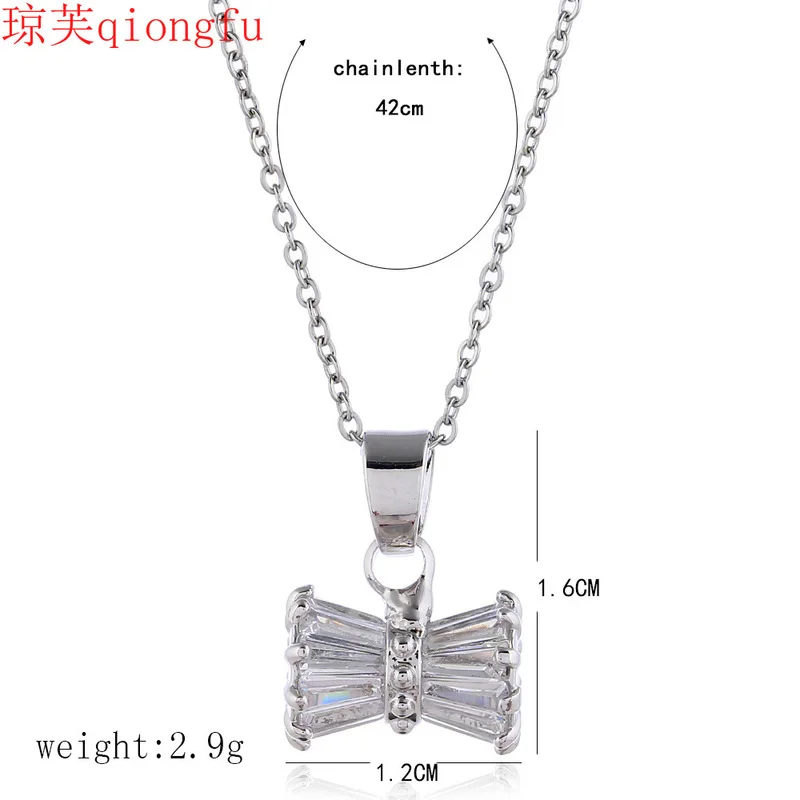 

Qiongfu New Fashion 2021 Zircon Stud Earrings Necklace Earrings Cubic Oxide Diamond Jewelry Set Simple Bowknot