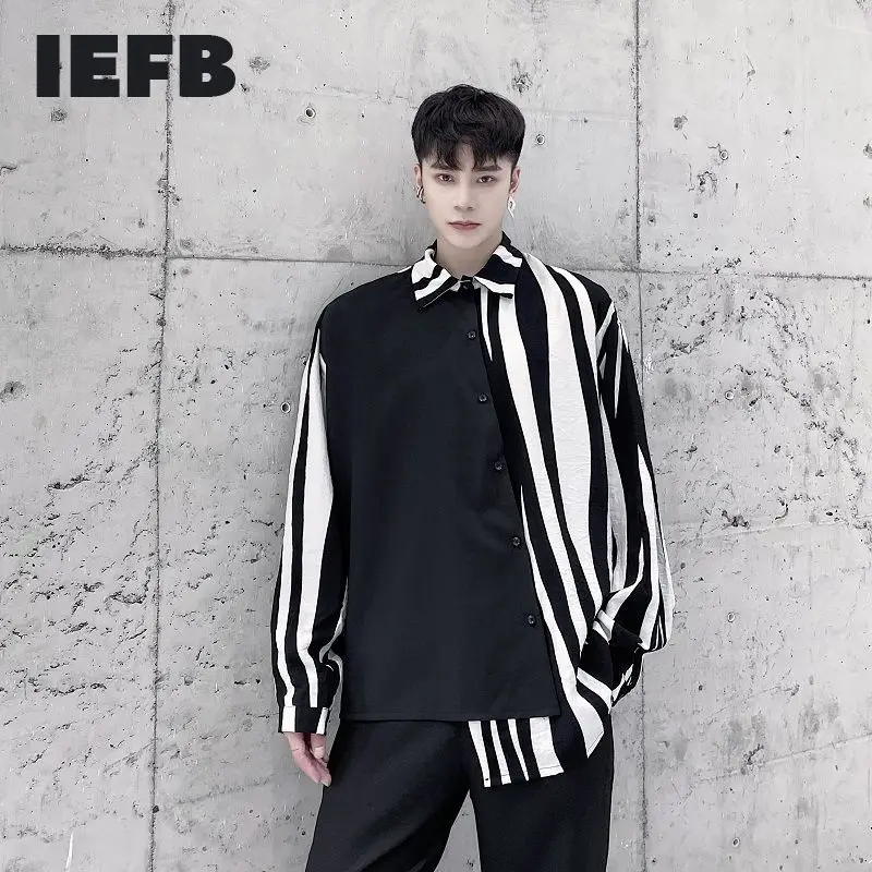 

IEFB /men's wear Autumn new long sleeve shirts for male 2022 fashion contrast color personality pattern fit tops 9Y3980