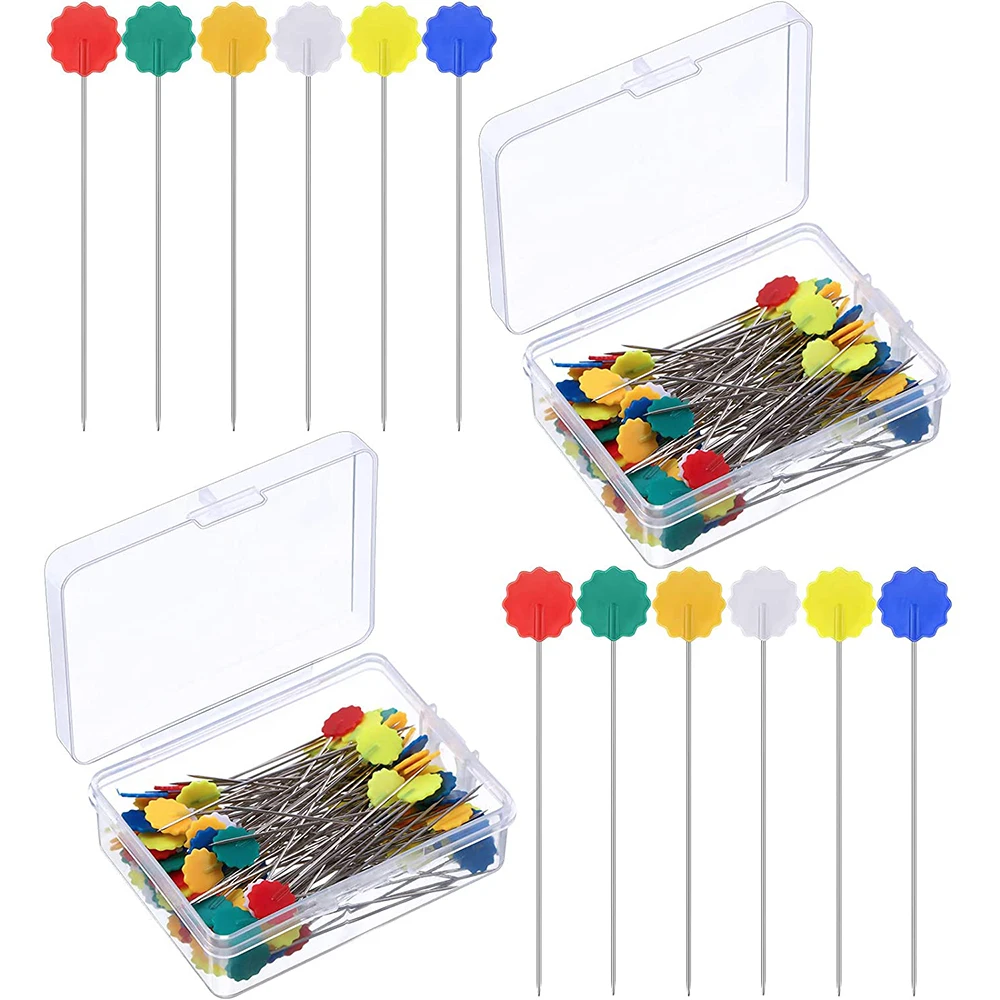 100 шт. прямые булавки с плоской головкой Красочные цветочной для шитья квилтинга