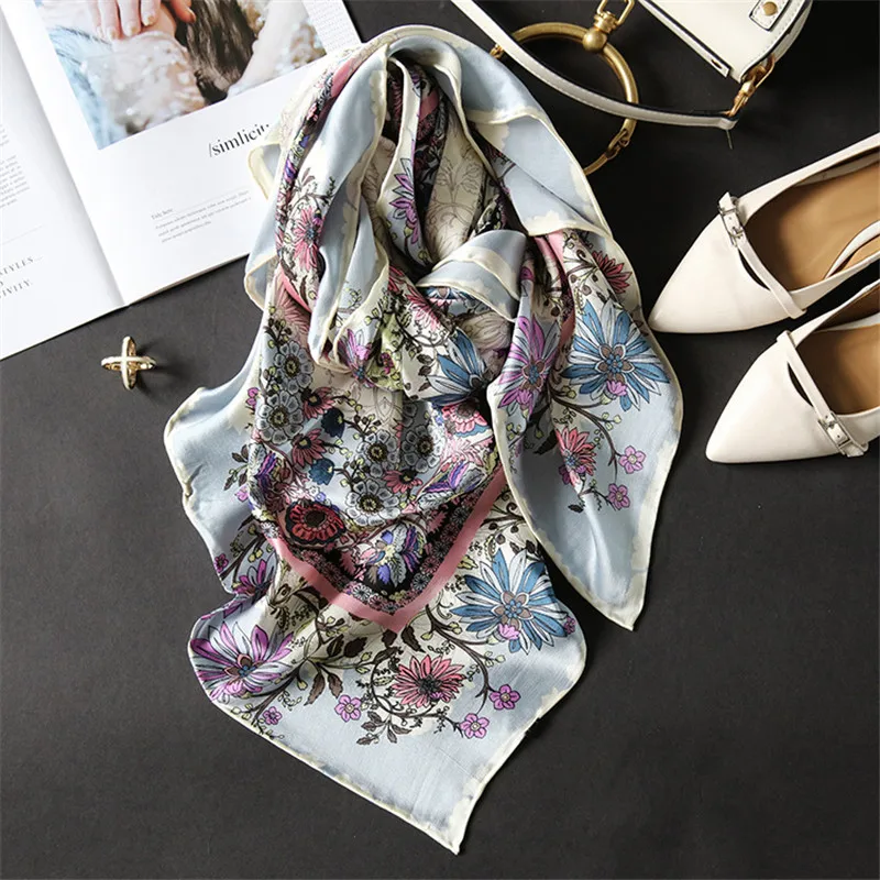 Женский квадратный шарф из натурального шелка 100% см |