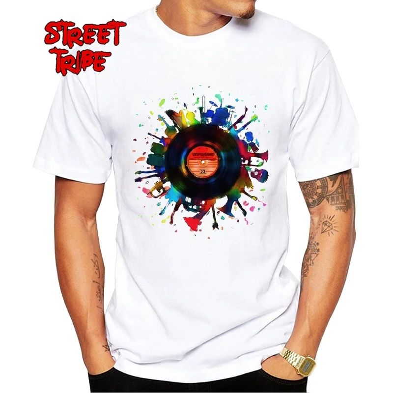 

Hot Selling Men Music in Love T-shirt Crew Neck record tshirt Vintage musical instrument unplugged print Tshirt Casual Tops