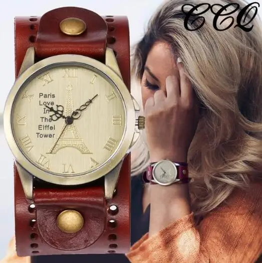 

CCQ Brand Women Genuine Leather Eiffel Tower Roma Dial Watch Luxury Fashion Female Analog Quartz Clock Watch Relogio Feminino