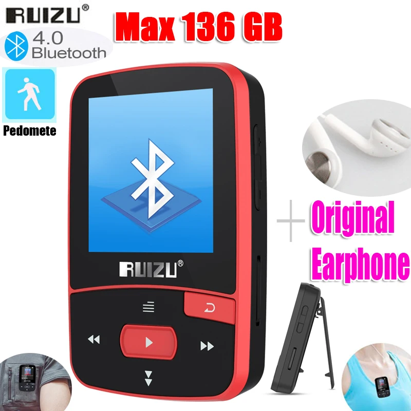 RUIZU X50 Sport Bluetooth MP3 плеер 8 ГБ с поддержкой экрана FM запись электронная книга часы