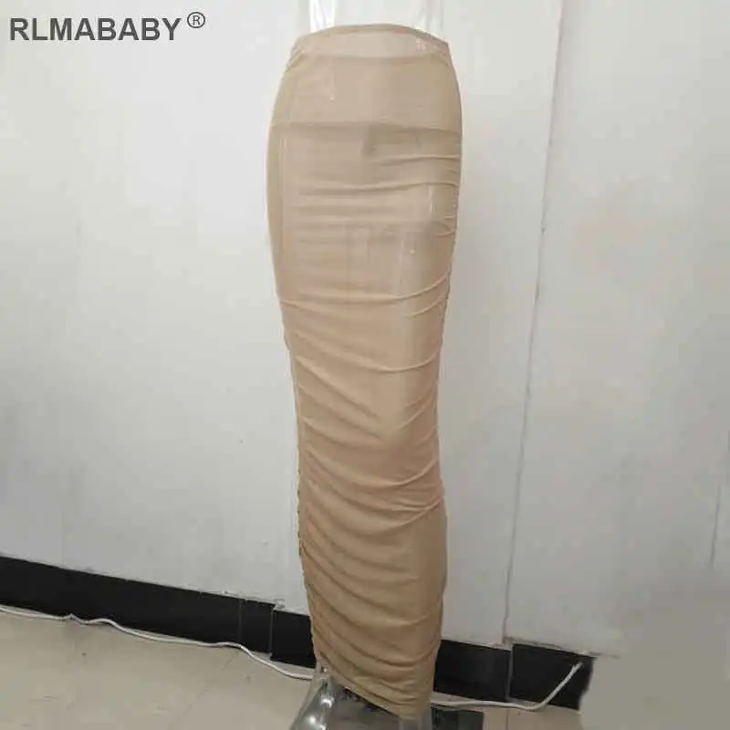 Apricot Летние rlmababy пляжные вечерние пикантные сетчатые юбки прозрачные длинные макси Прозрачные юбки Высокая Талия Ruched прозрачные Клубные юбки красного цвета - Цвет: Apricot