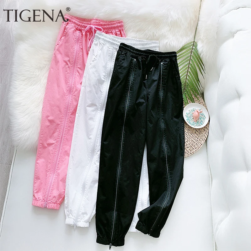 Женские брюки-карго TIGENA розовые и белые повседневные брюки с высокой талией в