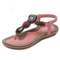 flat sandals ladies summer outdoor fashion leather flat shoes round toe elegent slipper adjustable buckle strap casual sandals