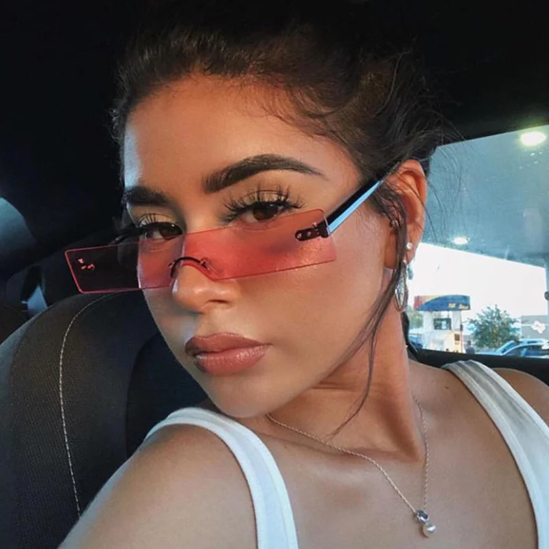 

2020 New Rectangle Sunglasses Women Rimless Square Sun Glasses for Women Summer Style Female UV400 Pink Black Eyeglasses Frames