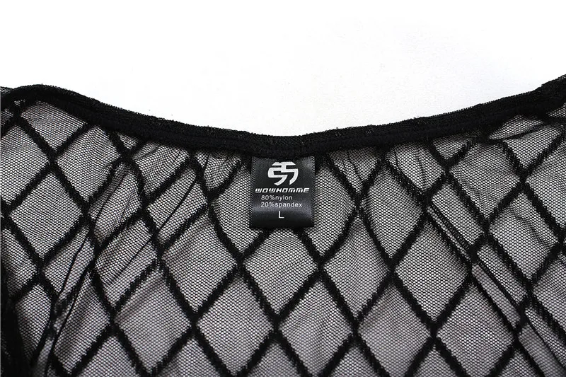 Mens Undershirts Mens Bodysuit  Plaid Transparent Breathable Mesh O Neck Shirts Gay Male Exotic Tshirt Club Sleepwear Undershirt