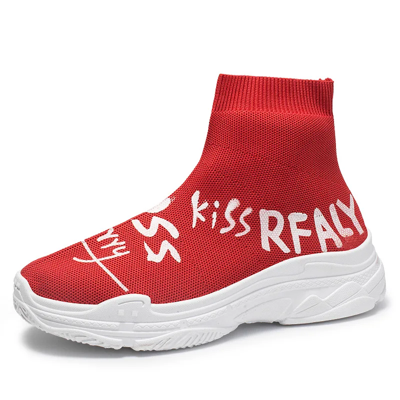 

Autumn High Top Sneakers Men Knit Upper Breathable Sock Shoes Platform Tenis Sneakers Fashion Zapatos De Hombre Black / White
