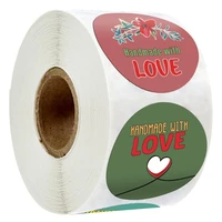 500pcsroll handmade stickers with love 1 inch seal labels for childrens day kids gifts decoration round floral stickers