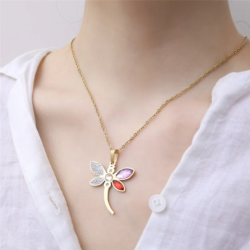 XUANHUA ювелирное изделие из нержавеющей стали Женская стрекоза ожерелье набор