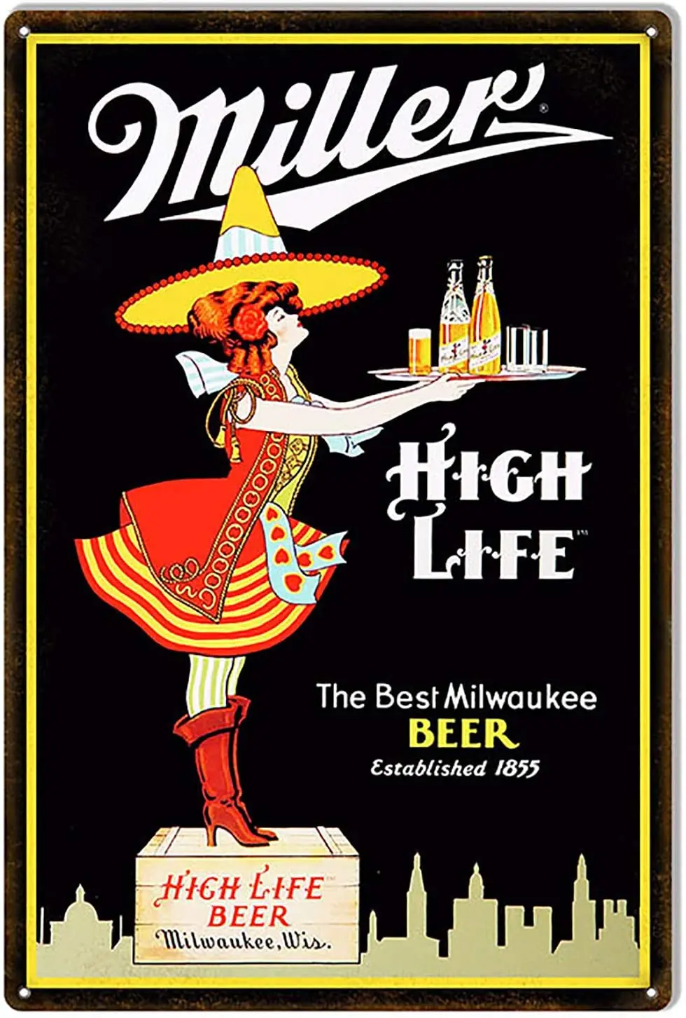 Миллер высокой жизни 1855 пивной бар и ресторан забавная жестяная вывеска