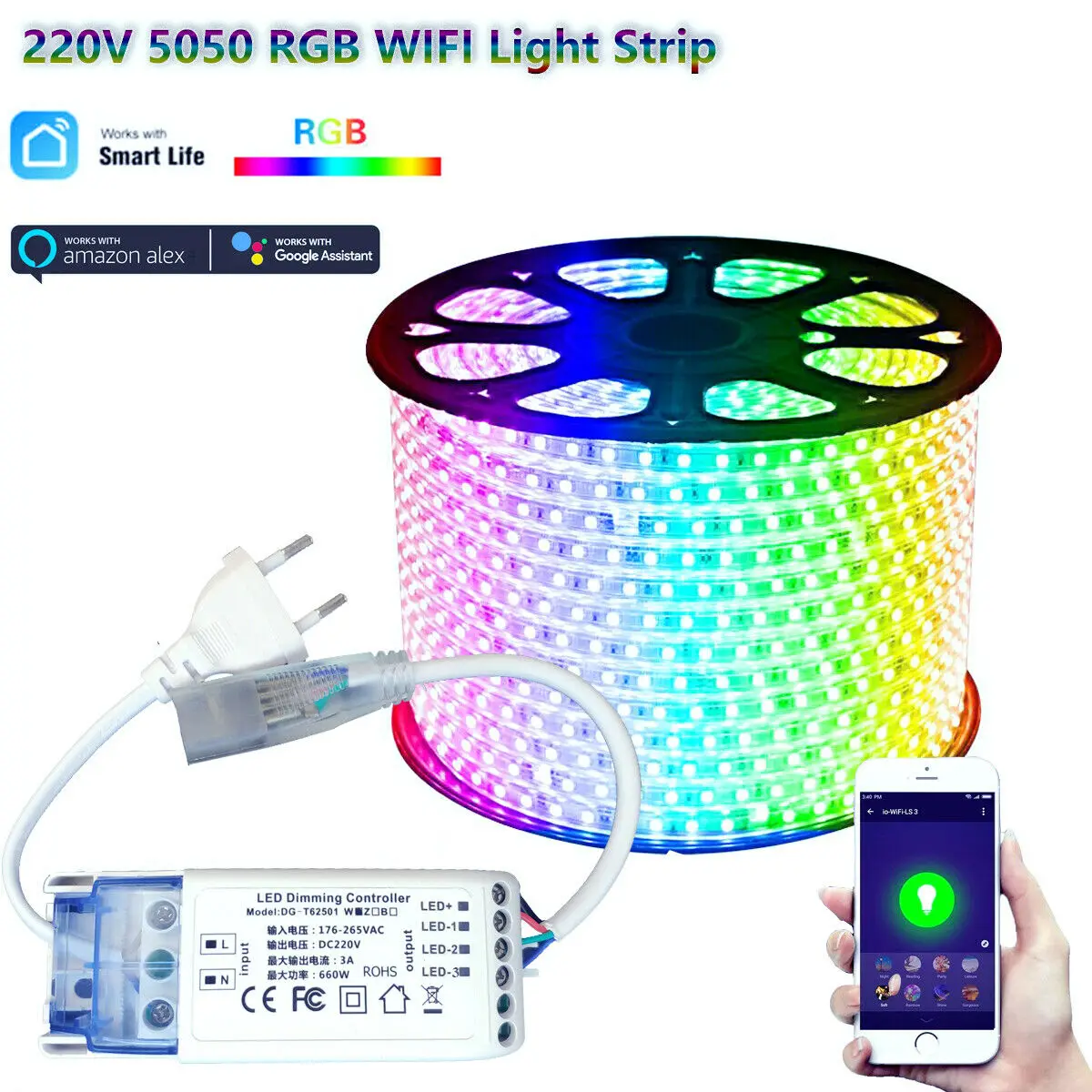 

Светодиодная лента RGB Smart life TUYA, 220 В, 1-15 м, 5050SMD