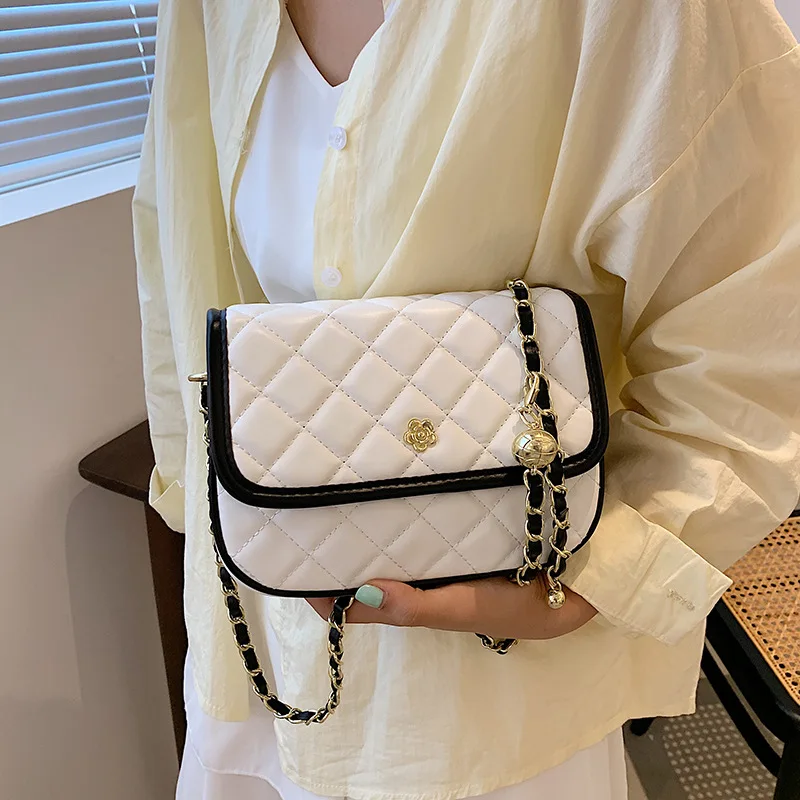 

Fashion Hit Color Ladies Rhombus Embroidery Thread Small Square Bag 2021 New Female Bag Summer One-shoulder Messenger Chain Bag