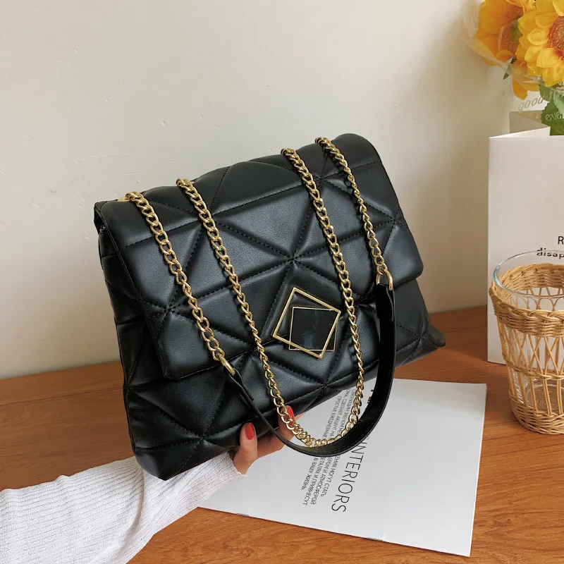 

Ladies Leather Shoulder Bag 2021 Design New Trendy Fashion Rhombus Chain Messenger Bag Wild Single Shoulder Small Square Bag
