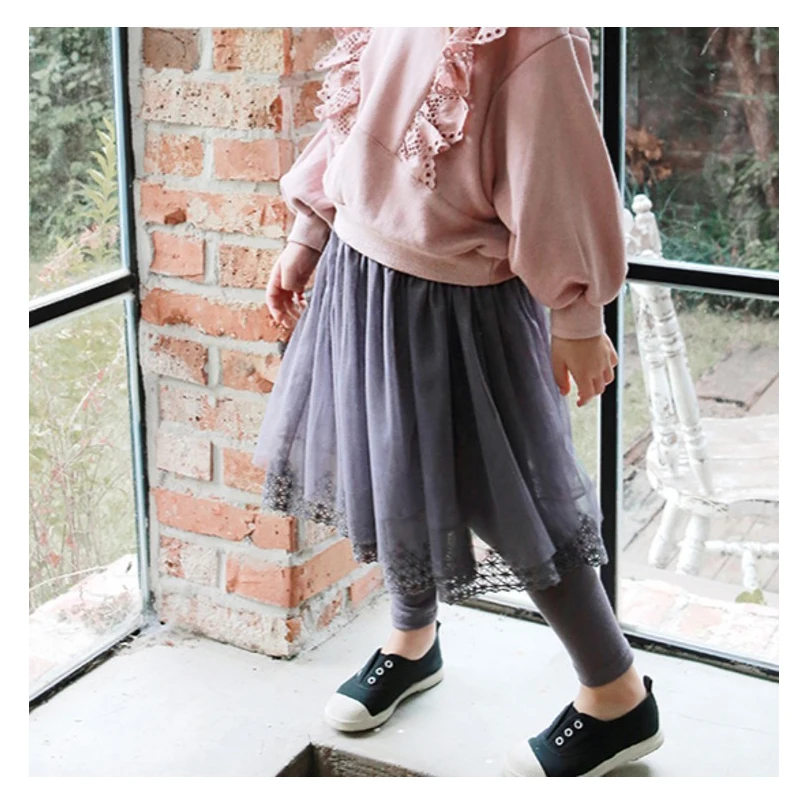 Осенне зимние газовые бархатные милые кружевные штаны с юбкой для маленьких